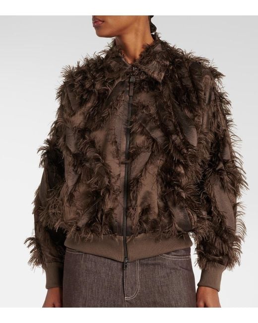 Brunello Cucinelli Brown Feather-Trimmed Jacket