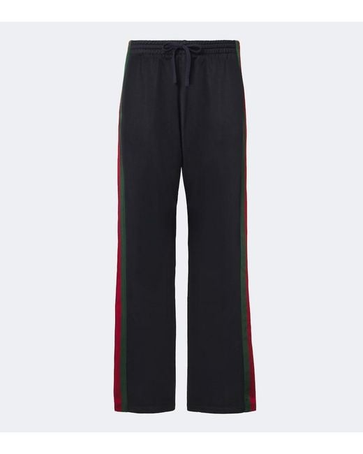 Gucci Blue Web Stripe Silk And Cotton Wide-Leg Pants for men
