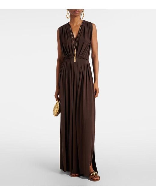 Max Mara Brown Pleated Gathered Maxi Dress