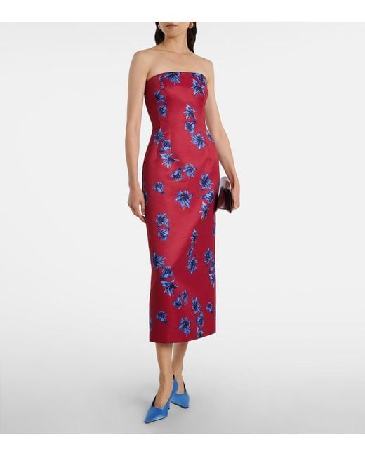 Emilia Wickstead Red Leila Floral Duchess Satin Midi Dress