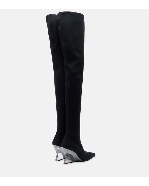 Balmain Black Knitted Wedge Over-The-Knee Boots