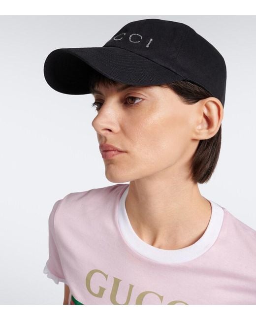 Gucci Black Embellished Logo Cotton-Blend Baseball Cap