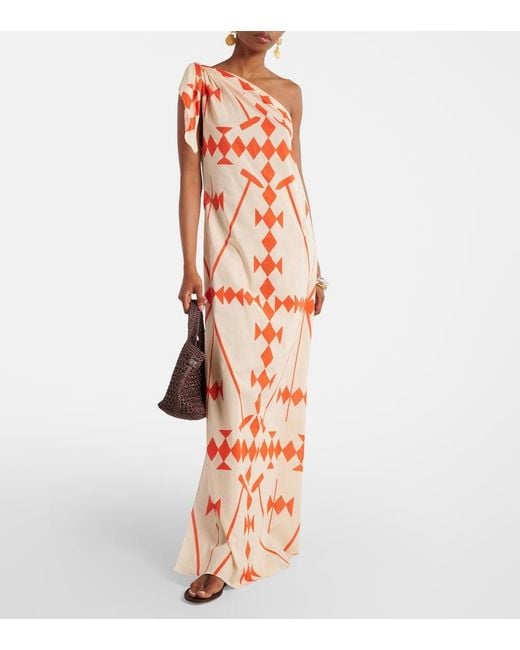 Johanna Ortiz Orange Printed Cotton Poplin Midi Dress