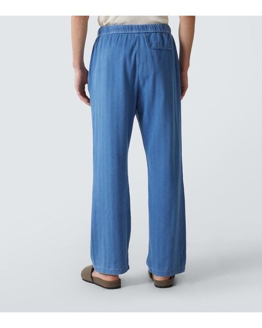 Frescobol Carioca Blue Rocha Herringbone Cotton Twill Wide-Leg Pants for men