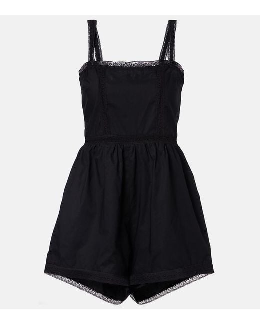 Faithfull The Brand Black Emilia Lace-Trimmed Cotton Romper