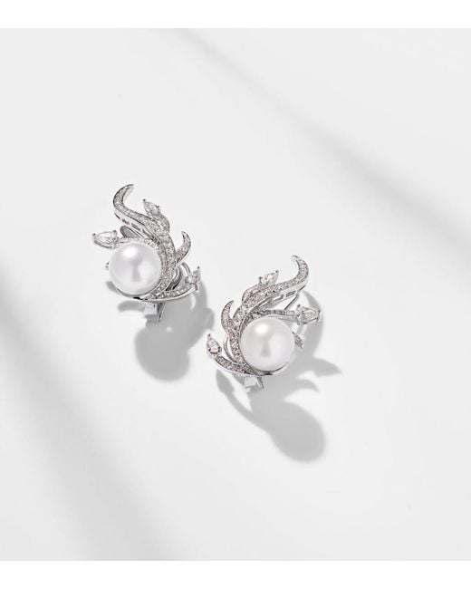 YEPREM White Pearlescent 18Kt Earrings With Diamonds And Pearls
