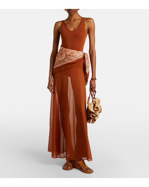 Zimmermann Brown Aster Scarf-Detail Maxi Dress