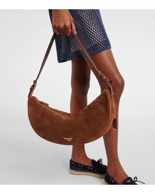 Prada Brown Demi-Lune Large Suede Shoulder Bag