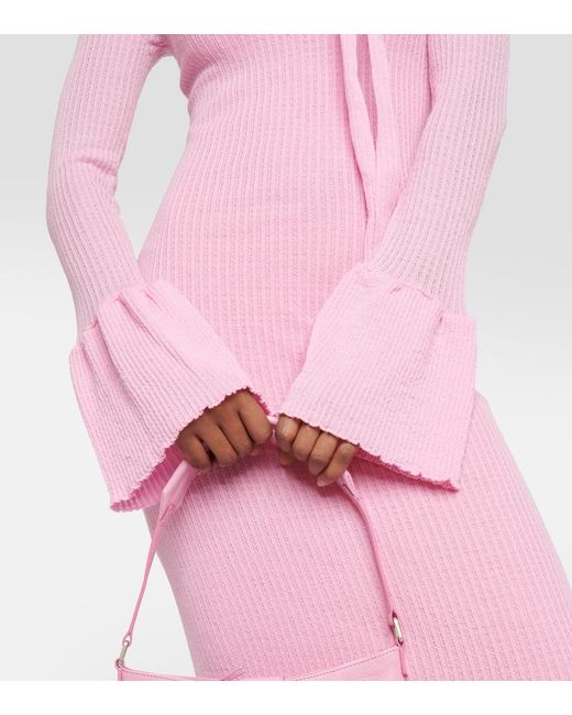 Blumarine Pink Ruffled Wool Midi Dress