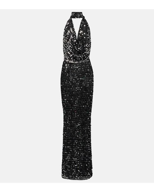 AYA MUSE Black Bellico Sequined Halterneck Maxi Dress