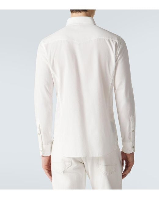 Tom Ford White Cotton Corduroy Western Shirt for men