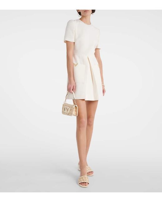 Vestido corto de Crepe Couture con VGold Valentino de color Natural
