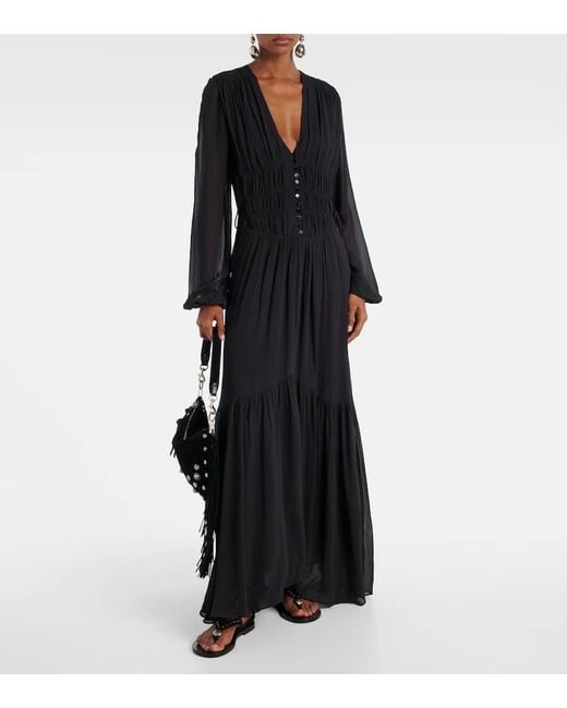 Isabel Marant Black Briane Shirred Maxi Dress