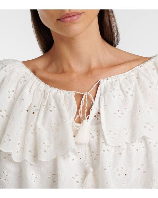 Top De Algodon Con Bordado Ingles Rixo de color White
