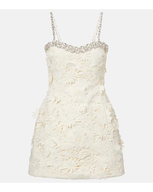 LEO LIN Natural Sophie Embellished Lace Minidress