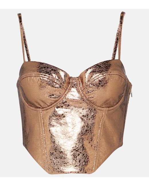 ROTATE BIRGER CHRISTENSEN Brown Metallic Faux Leather Bustier