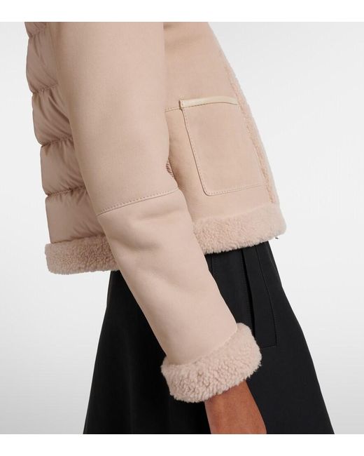 Moncler Natural Buis Shearling-Lined Suede Down Jacket