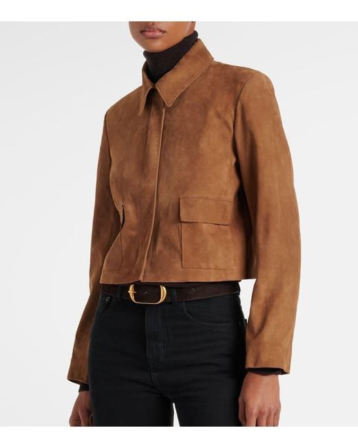 Nour Hammour Brown Bleeker Cropped Suede Jacket