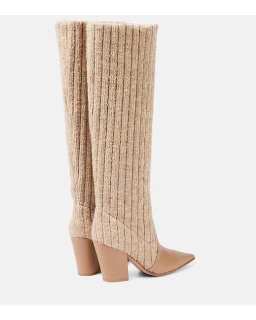 Gianvito Rossi Natural Leather-Trimmed Knee-High Boots