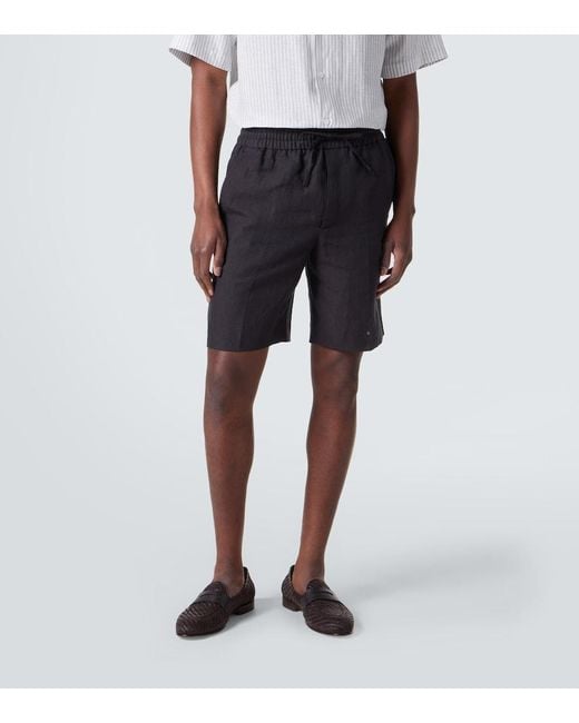 Bermudas De Lino Brioni de hombre de color Black