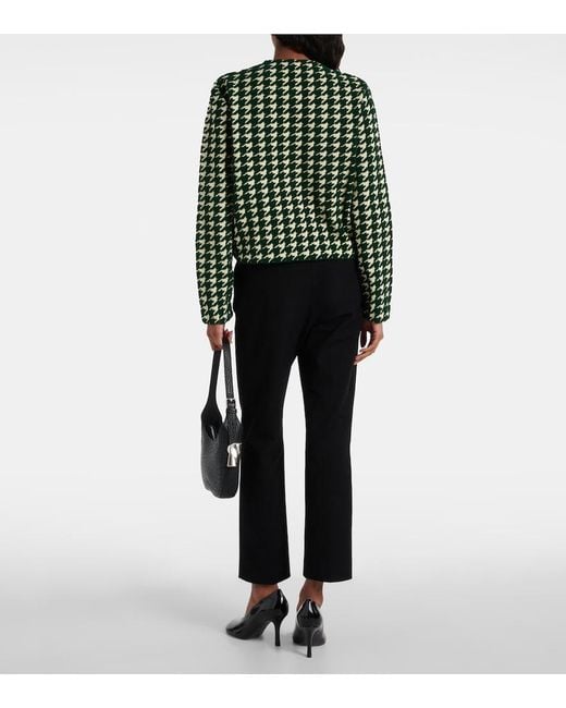 Burberry Green Houndstooth Cotton-Blend Cardigan