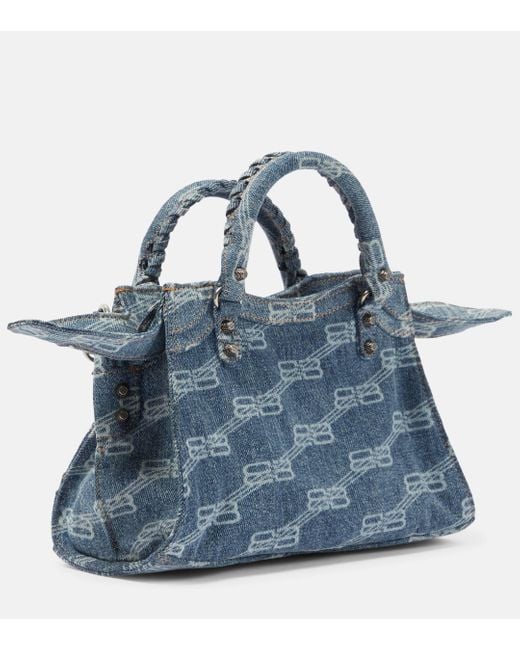 Balenciaga Blue Neo Cagole Xs Handbag Bb Monogram Bleached Denim
