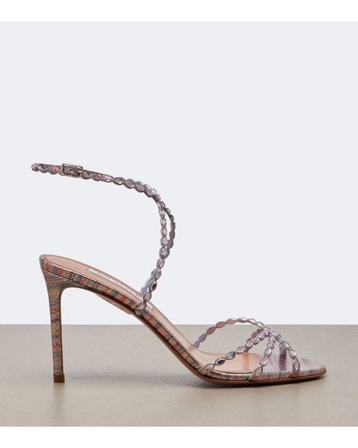 Aquazzura Pink Love Struck Embellished Leather Sandals