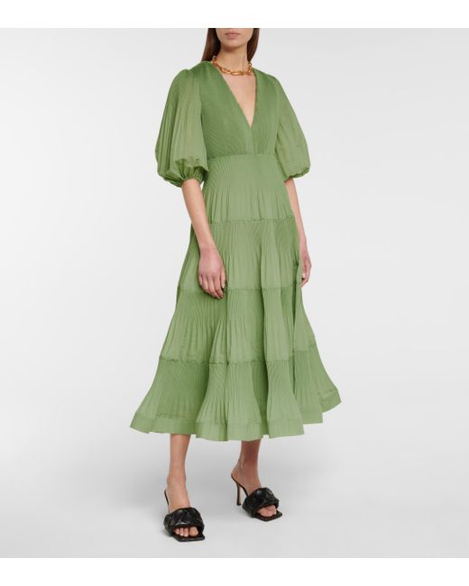 Zimmermann Pleated Midi Dress in Green 