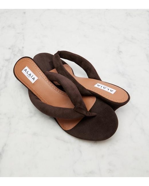 Alaïa Brown Suede Thong Sandals