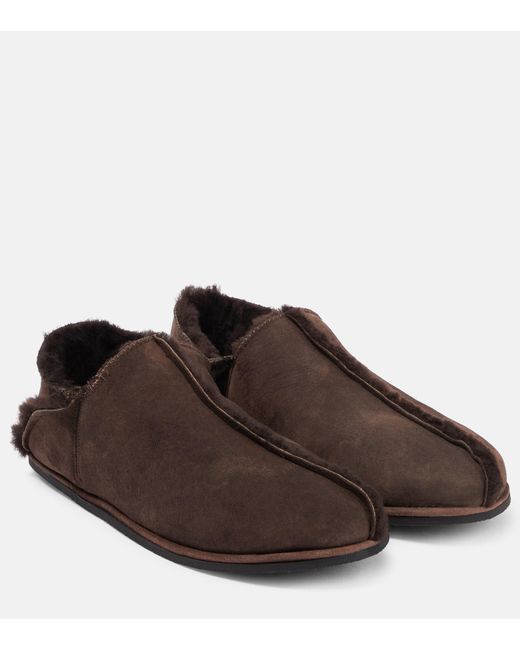 The Row Brown Ravy Suede And Shearling Flats