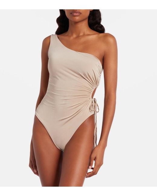 Max Mara Natural Canarie Ruched One-Shoulder Swimsuit