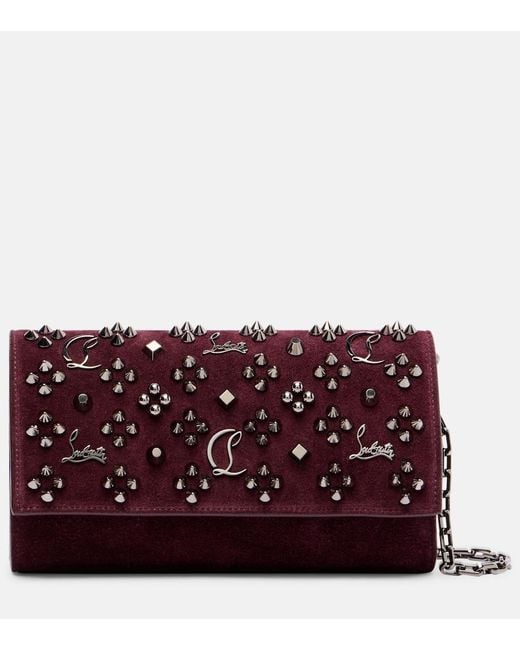 Christian Louboutin Red Paloma Studded Suede Wallet On Chain