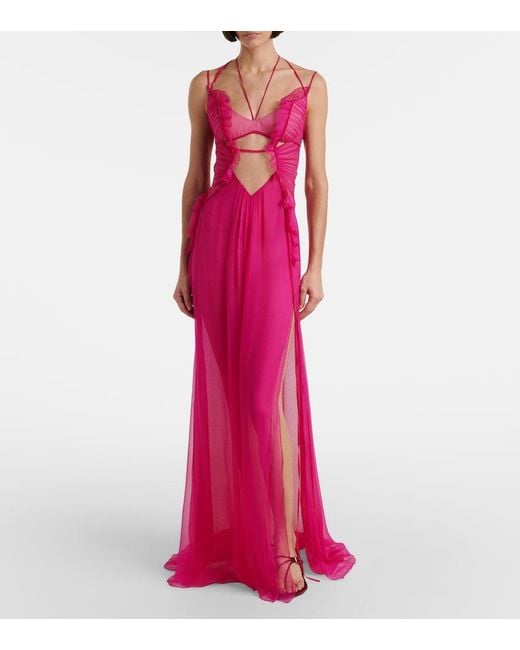 Nensi Dojaka Pink Semi-Sheer Silk Gown