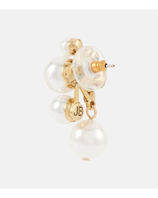 Jennifer Behr White Glass Pearl Embellished Earrings