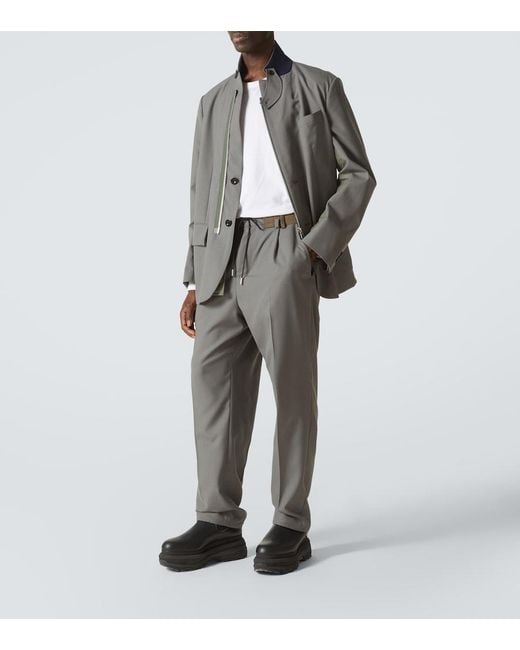 Sacai Gray Mid-Rise Wide-Leg Pants for men