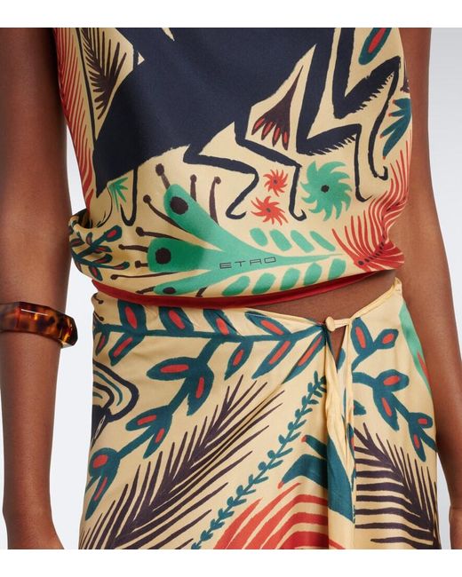 Etro Green Printed Halterneck Silk Top