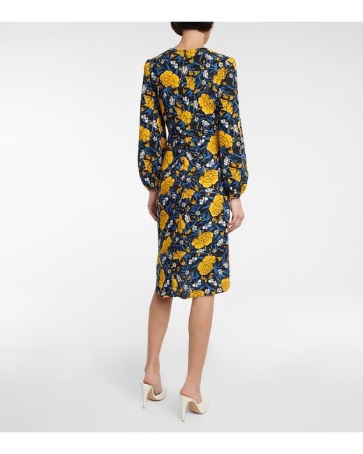 Diane von Furstenberg Blue Floral Printed Midi Dress