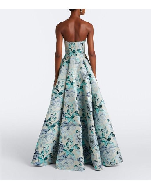 Markarian Blue Laila Floral Brocade Bustier Gown