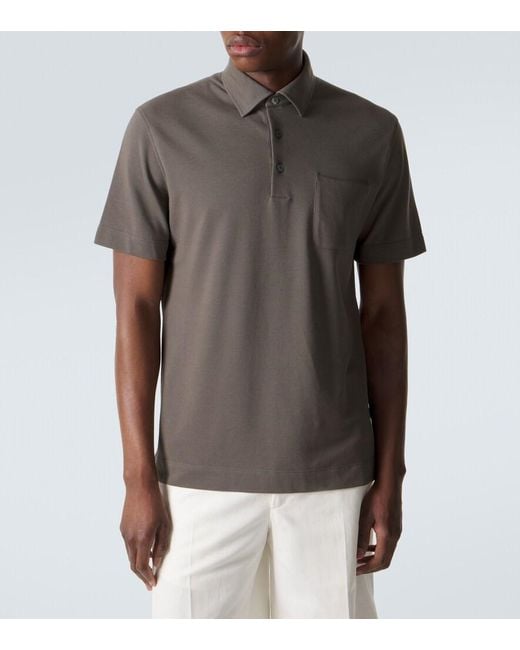 Zegna Gray Cotton Pique Polo Shirt for men