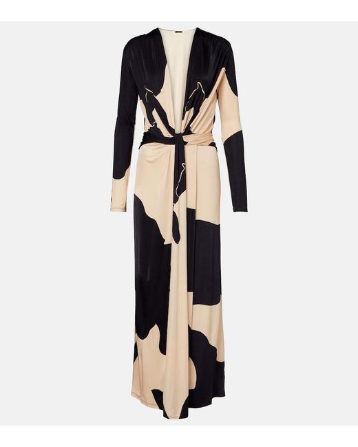 Johanna Ortiz Natural Knotted Printed Maxi Dress