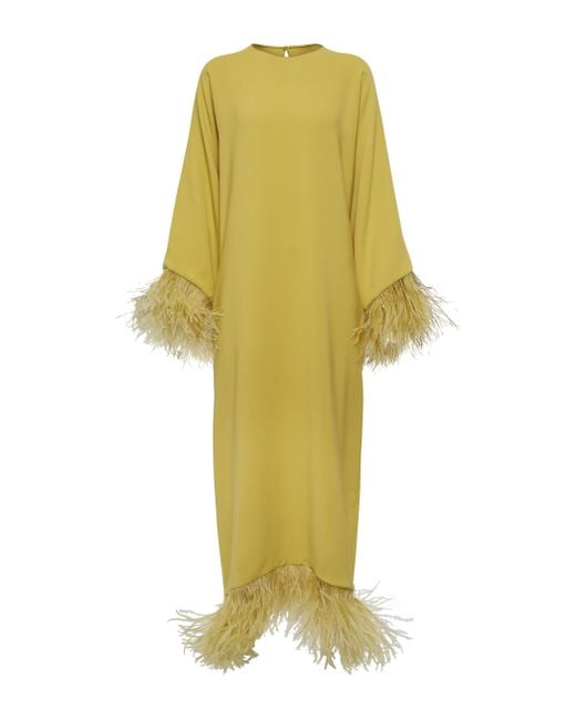 Vestido midi de seda con plumas Valentino de color Yellow