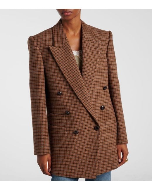 Chloé Brown Checked Double-Breasted Wool-Blend Blazer