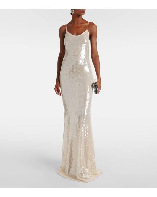 The New Arrivals Ilkyaz Ozel White Sequined Open-Back Gown