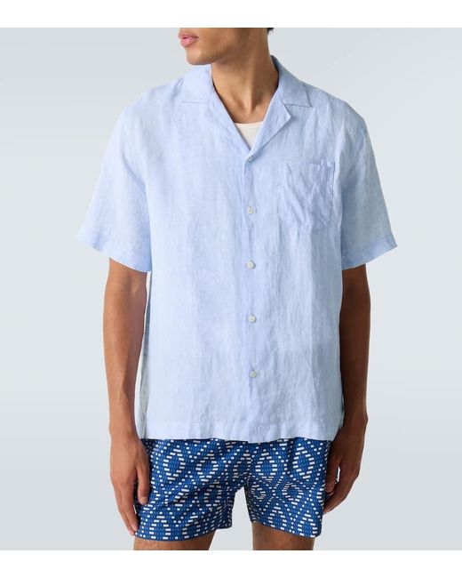Frescobol Carioca Blue Angelo Linen Shirt for men