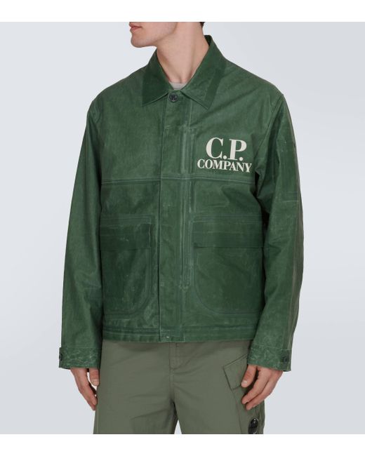 C P Company Green Toob Logo Coated Linen Jacket for men