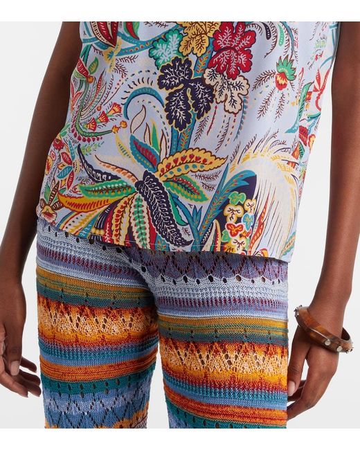 Etro Blue Paisley Silk Crepe De Chine Top