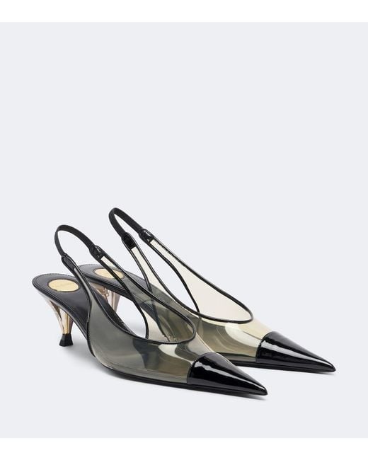 Saint Laurent White Fanny Leather-Trimmed Slingback Pumps