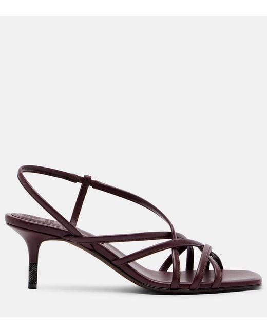 Brunello Cucinelli Brown Monili Leather Slingback Sandals