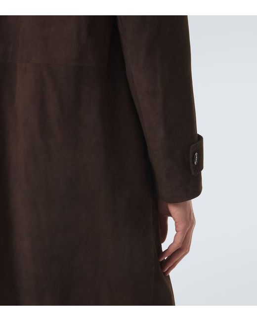 Kiton Black Leather Overcoat for men