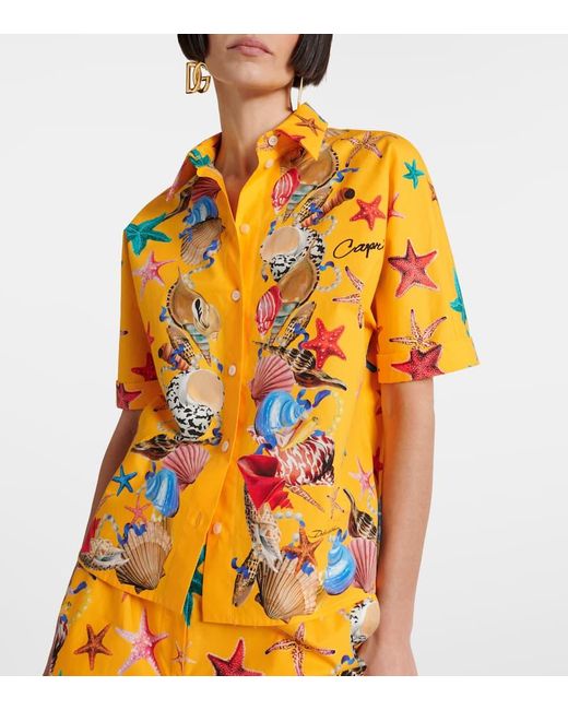 Dolce & Gabbana Yellow Bedrucktes Hemd Capri aus Baumwolle